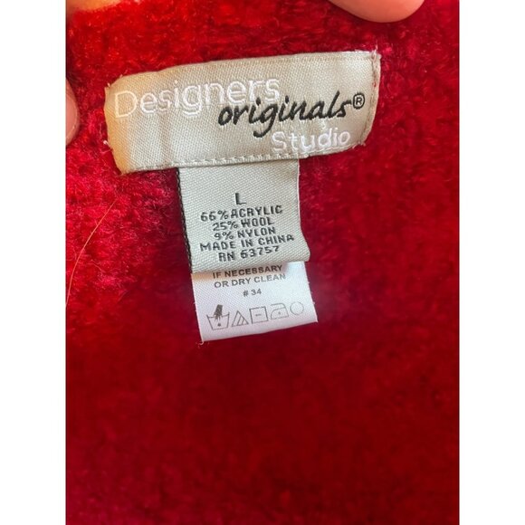 Designers Originals Vintage Open Style Wool Blend Deep Red Cardigan Jacket Sz L - Picture 7 of 8